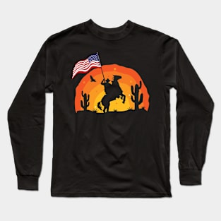 Cowboy Sunset American Flag US Army Military History Gift Long Sleeve T-Shirt